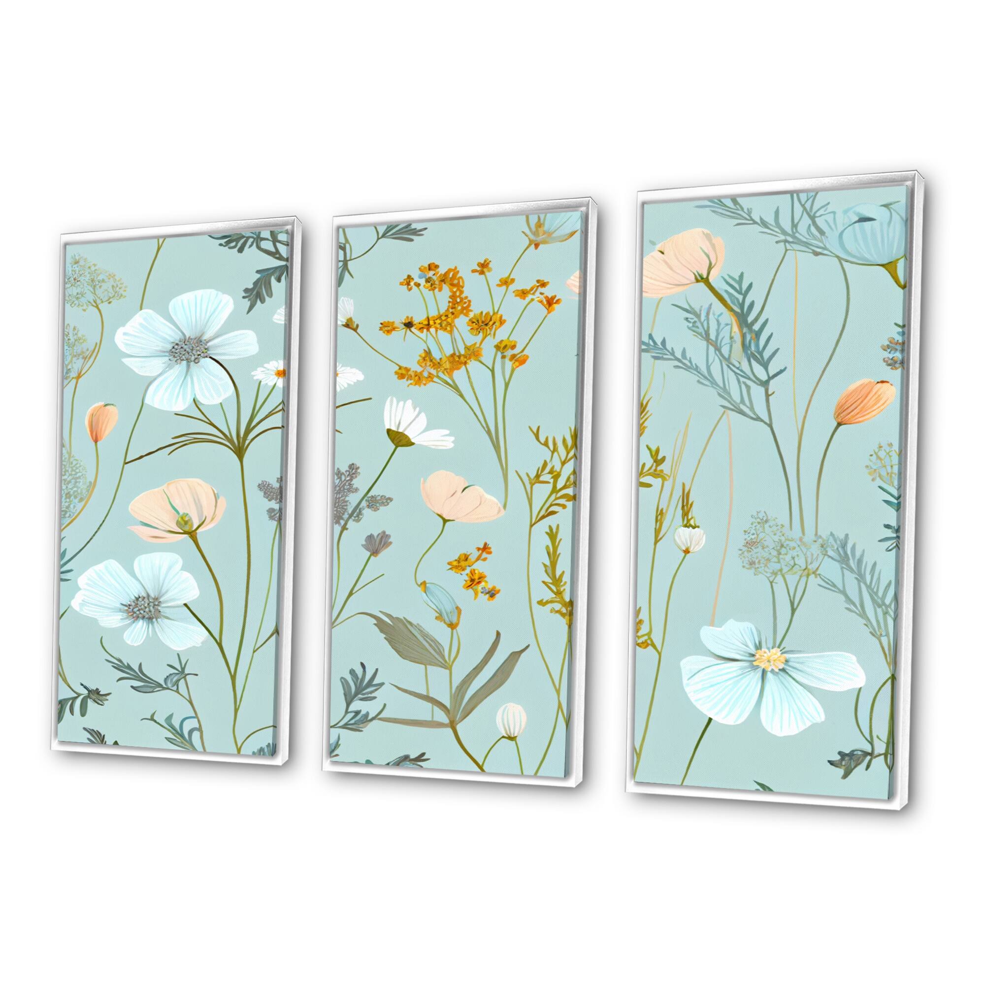 Designart "Blossoming Pastel Wildflowers On Light Blue II" Floral Bouquet Framed Canvas Wall Art